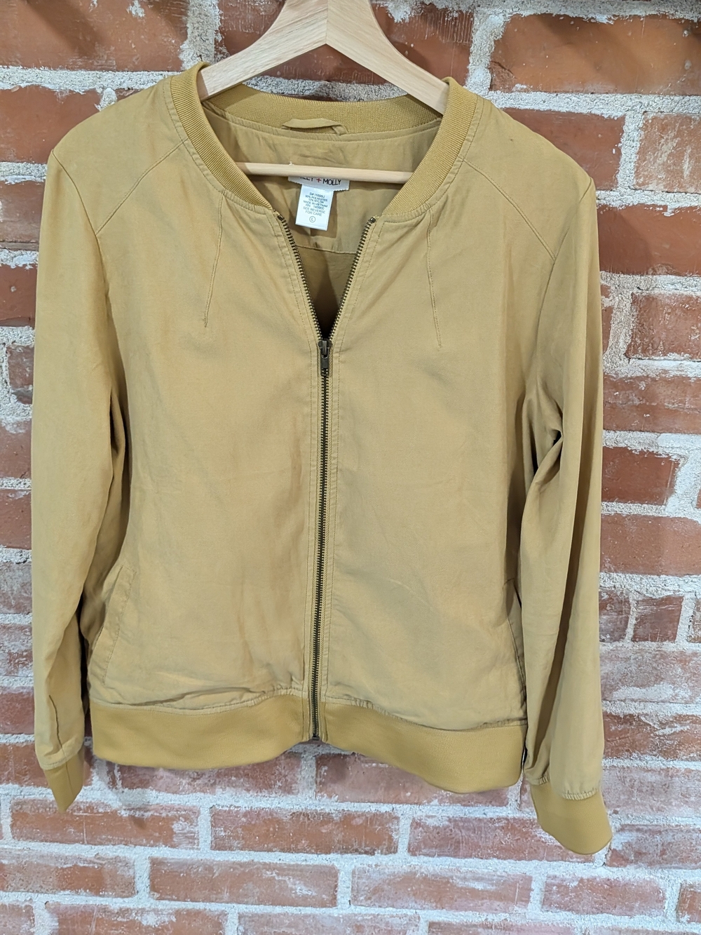 Women's Tan Bomber Jacket with Zip Front
